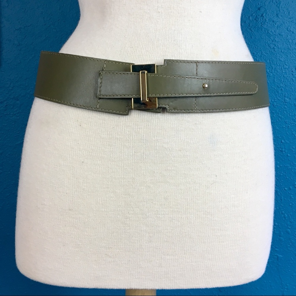 Vtg Carlisle green leather adjustable belt S - Picture 1 of 8